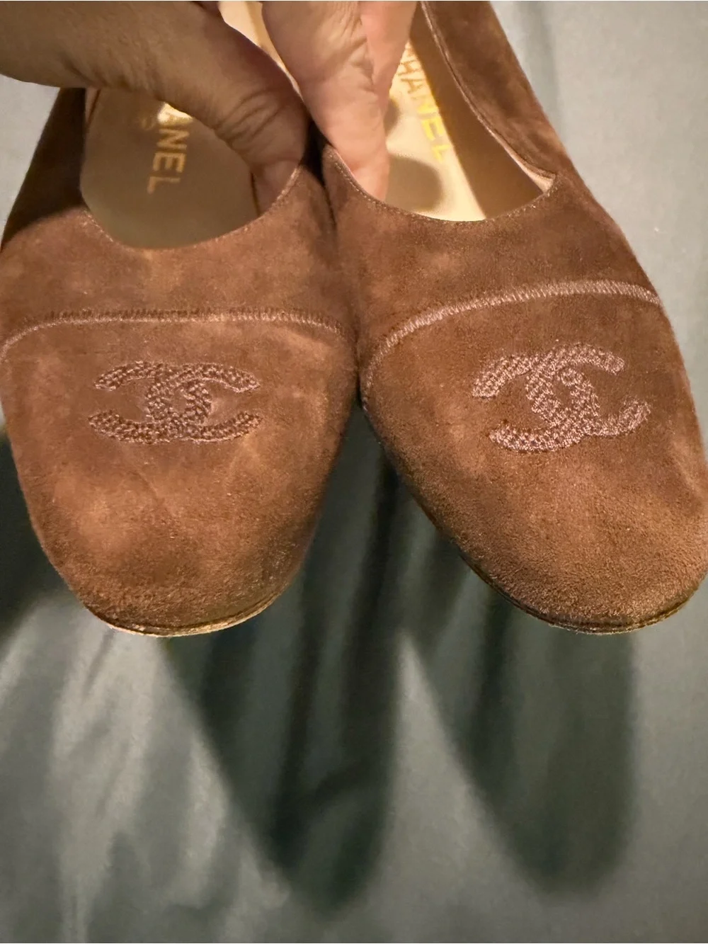 Vintage Chanel Brown Suede CC Cap-Toe Pumps